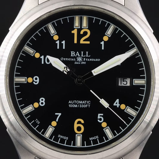 Ball Fireman Date Black Steel 40mm Automatic Watch NM1088C w/ Box