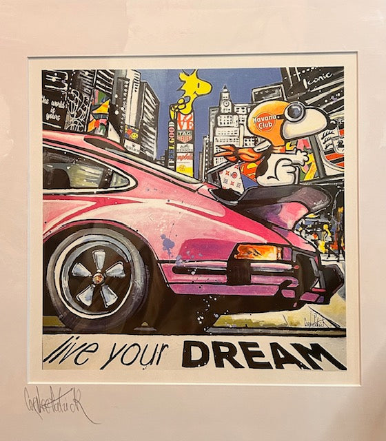 Patrick Cornée Signed Porsche & Snoopy Pop Art Print Collection (Set of 4) – Framed – French Artist