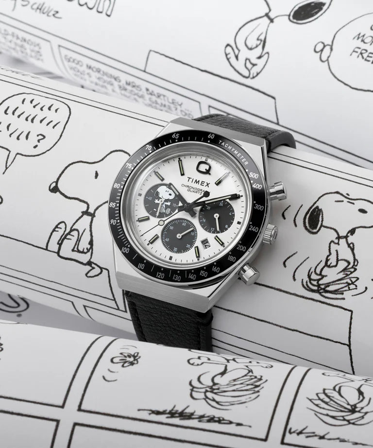 Peanuts® x Q Timex® Snoopy 40mm Leather Strap Watch