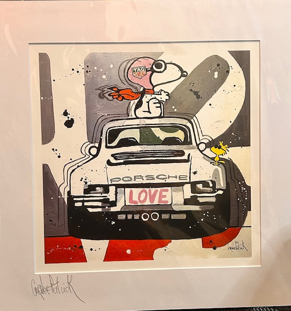 Patrick Cornée Signed Porsche & Snoopy Pop Art Print Collection (Set of 4) – Framed – French Artist