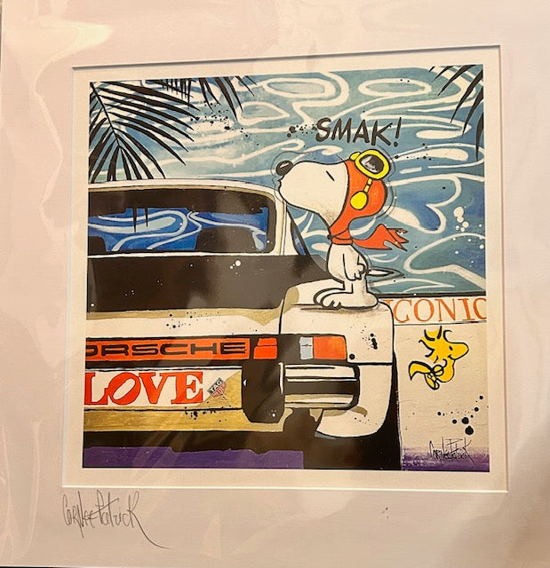Patrick Cornée Signed Porsche & Snoopy Pop Art Print Collection (Set of 4) – Framed – French Artist