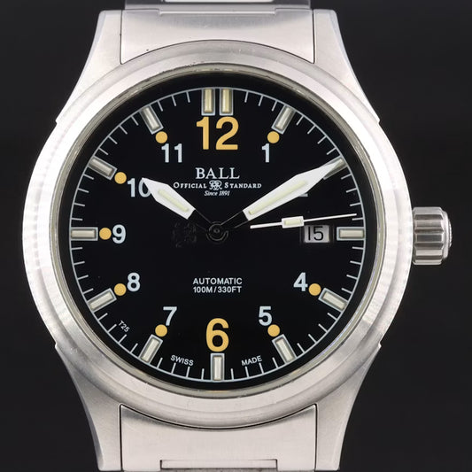 Ball Fireman Date Black Steel 40mm Automatic Watch NM1088C w/ Box