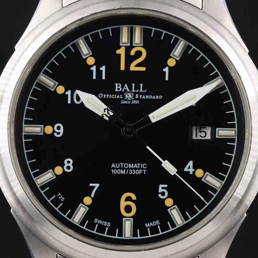 Ball Fireman Date Black Steel 40mm Automatic Watch NM1088C w/ Box