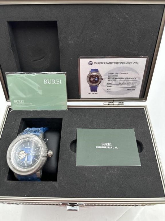 BUREI SWT2110 Automatic 500M Diver – 50mm - Blue Dial & Blue Rubber Strap - NEW OLD STOCK