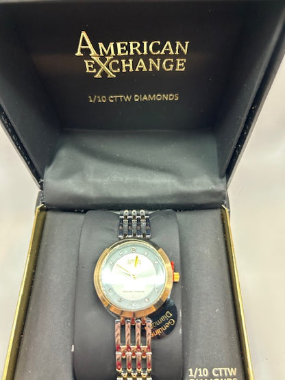 American Exchange - Ladies 29.5mm 2 Tone, Quartz, Fashion Watch, Genuine Diamond 1/10ctw
