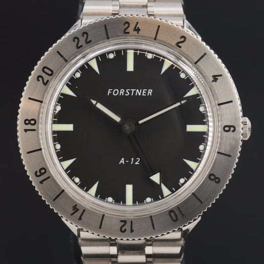 Forstner A-12 Black 39mm Steel Quartz Watch