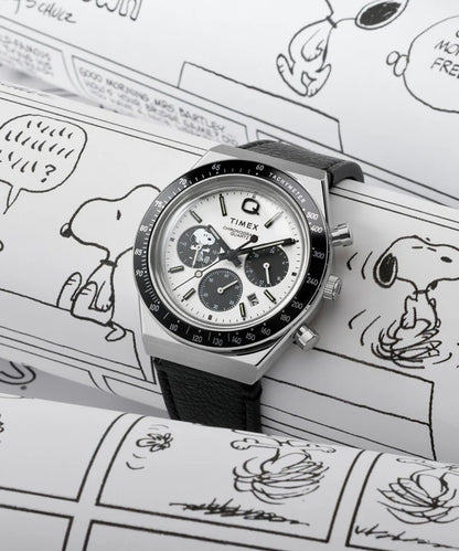 Peanuts® x Q Timex® Snoopy 40mm Leather Strap Watch