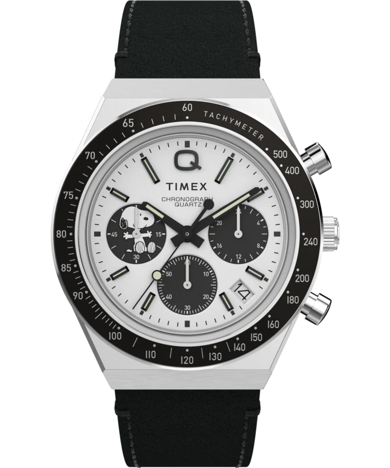 Peanuts® x Q Timex® Snoopy 40mm Leather Strap Watch