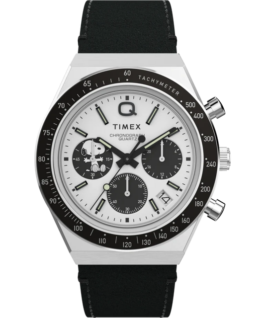 Peanuts® x Q Timex® Snoopy 40mm Leather Strap Watch
