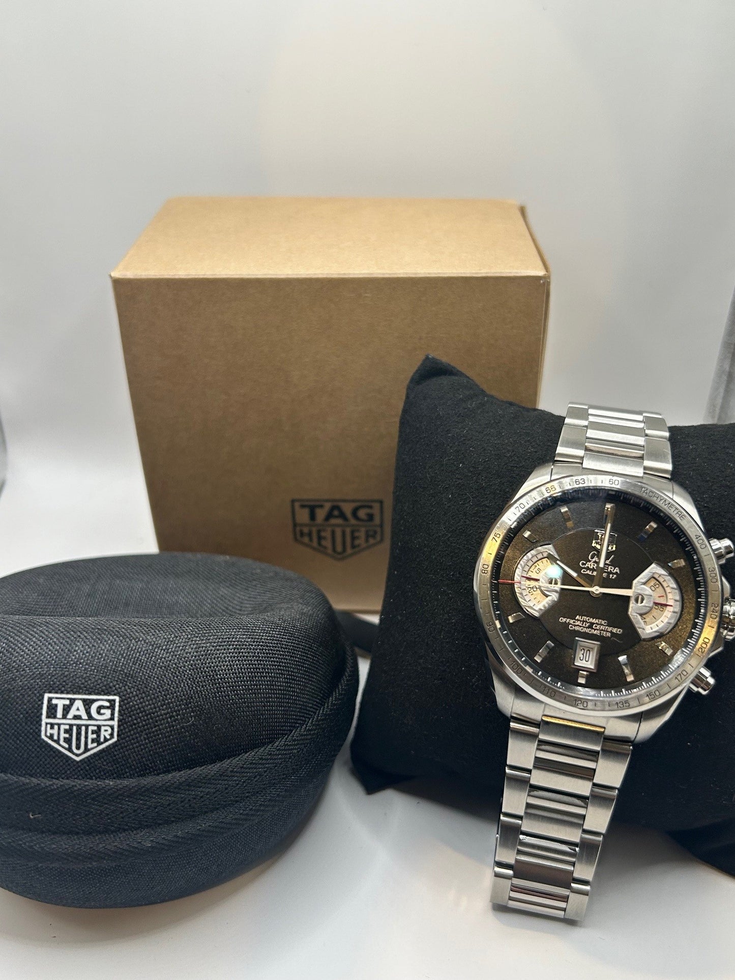 TAG Heuer Grand Carrera Black 43mm Steel Automatic Watch - Fully Serviced, New Crystal 10-2025