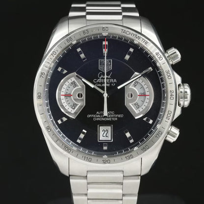 TAG Heuer Grand Carrera Black 43mm Steel Automatic Watch - Fully Serviced, New Crystal 10-2025