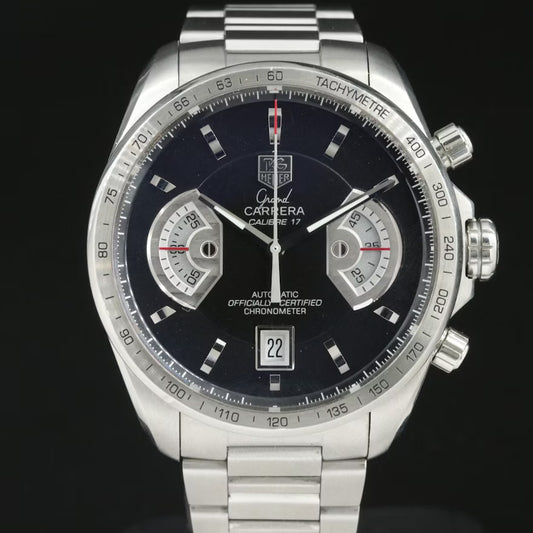 TAG Heuer Grand Carrera Black 43mm Steel Automatic Watch - Fully Serviced, New Crystal 10-2025