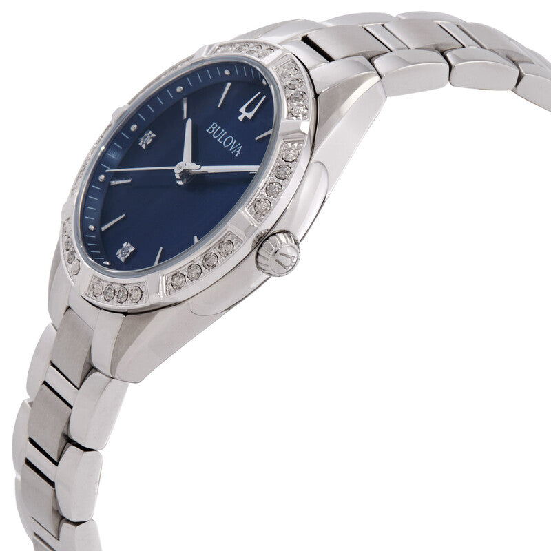Bulova Quartz Crystal Blue Dial 32.5mm Ladies Watch 96R243