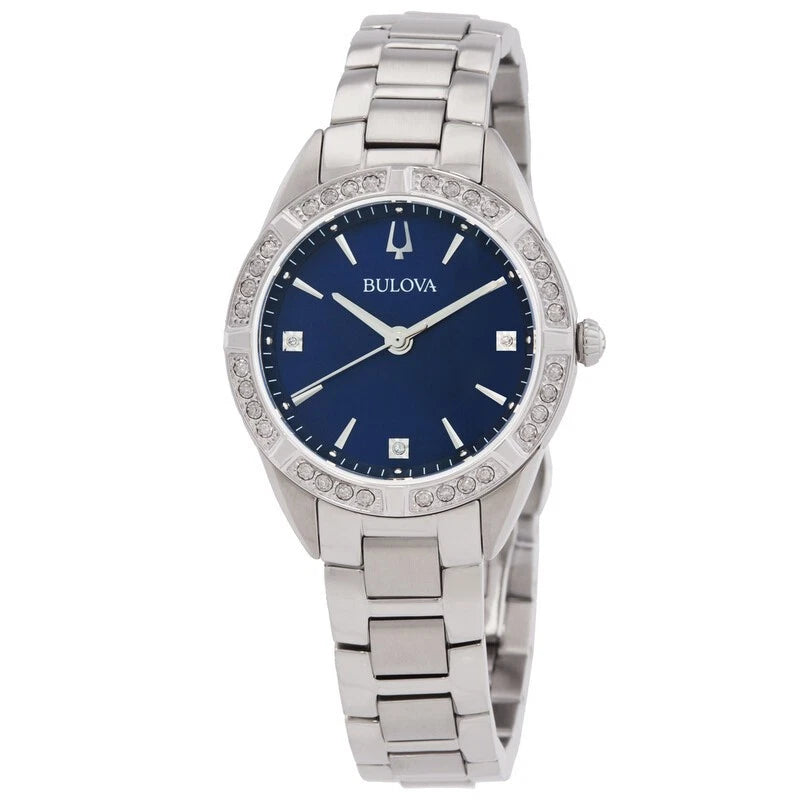 Bulova Quartz Crystal Blue Dial 32.5mm Ladies Watch 96R243