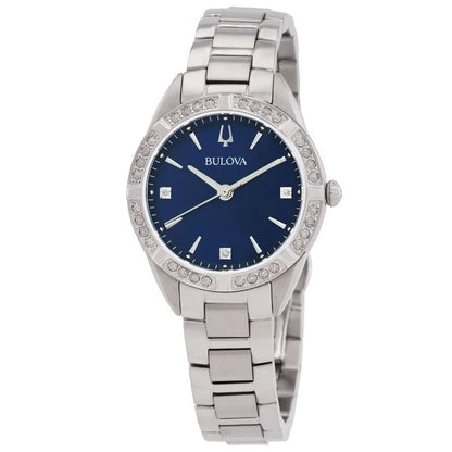 Bulova Quartz Crystal Blue Dial 32.5mm Ladies Watch 96R243