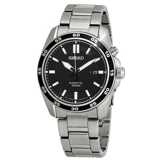 Seiko Kinetic Black Dial Stainless Steel Men's Watch