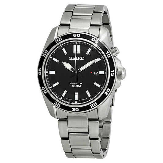 Seiko Kinetic Black Dial Stainless Steel Men's Watch